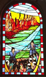 Martyrdom at Arima on 07 October 1613 (stained glass window at Shimabara Church)