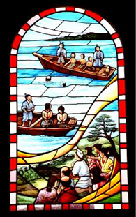 Martyrdom at Shimabara on 21 February 1627 (stained glass window at Shimabara Church)
